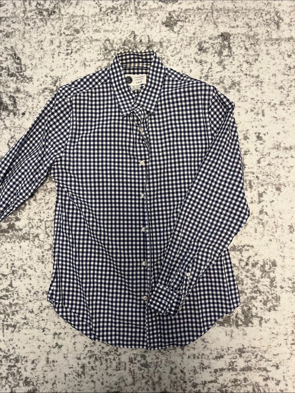 Club Monaco Men's Navy & White Gingham Button-Down Shirt